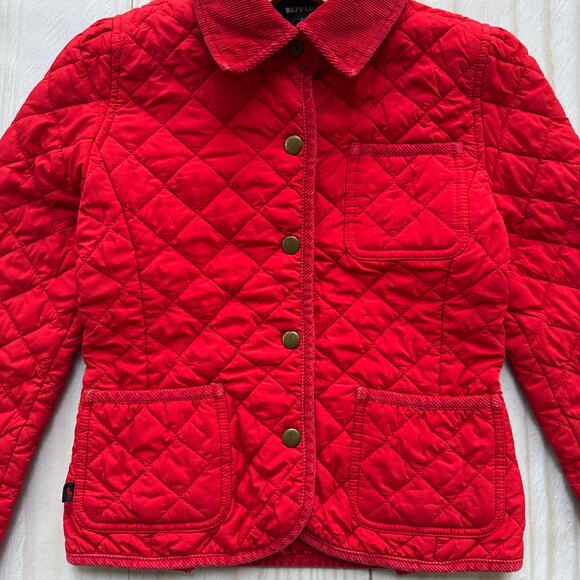 Ralph Lauren Girls Size S (7) Quilted Barn Jacket Corduroy Collar Red - Picture 3 of 8